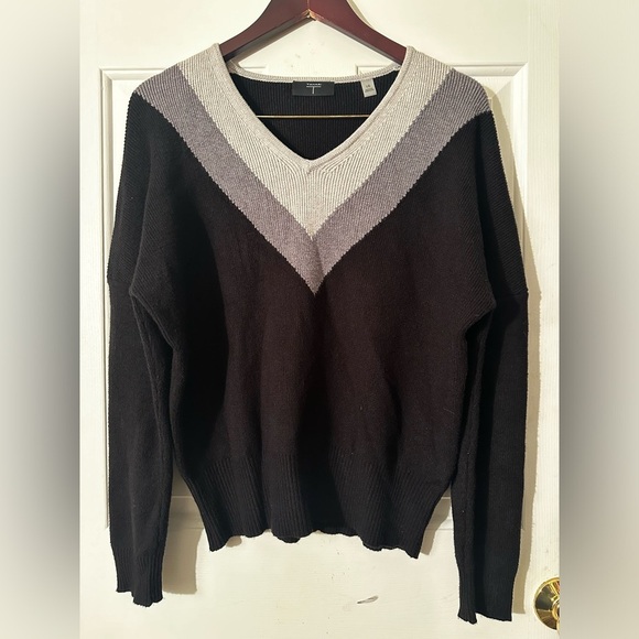 Tahari Sweaters - TAHARI Black Gray Varsity Style V Neck L Silky Soft Stretchy Collegiate Sorority